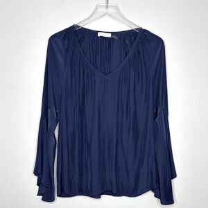 Ramy Brook Long Sleeve Flowy Peasant Navy Blue Top Shirt Blouse Size S